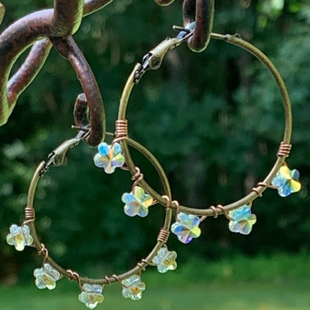 Crystal Star Flower Big Hoop Earrings